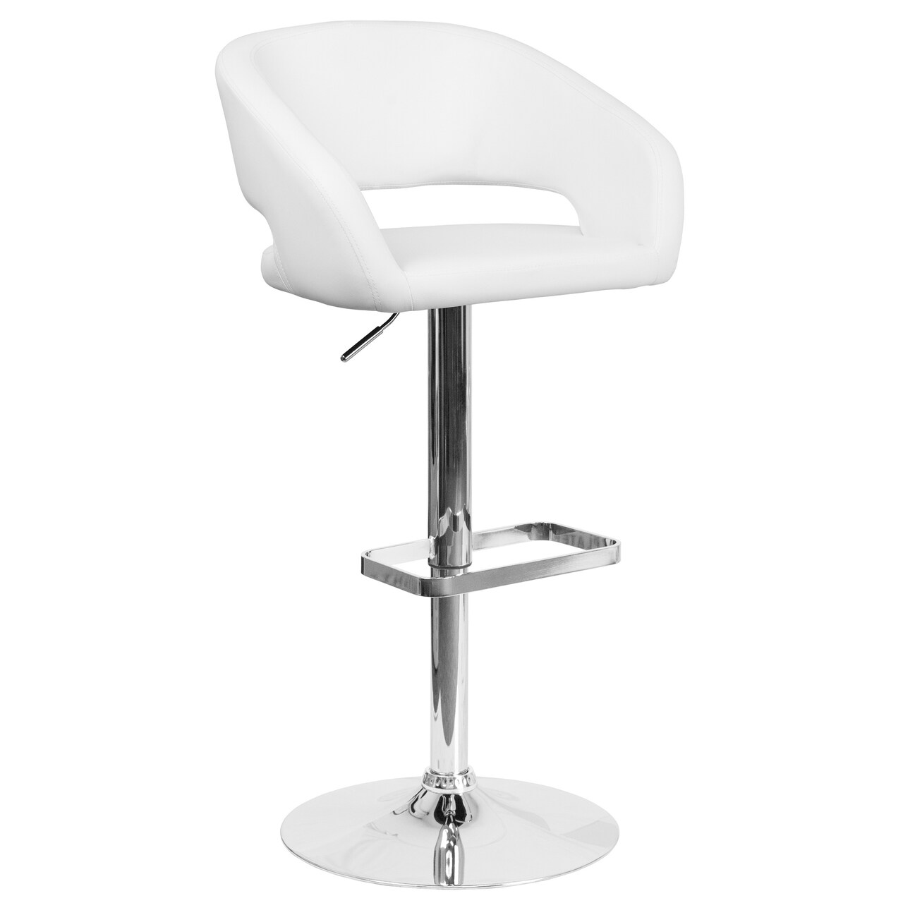 Flash Furniture 42&#x22; White and Silver Contemporary Rounded Mid Back Adjustable Swivel Barstool